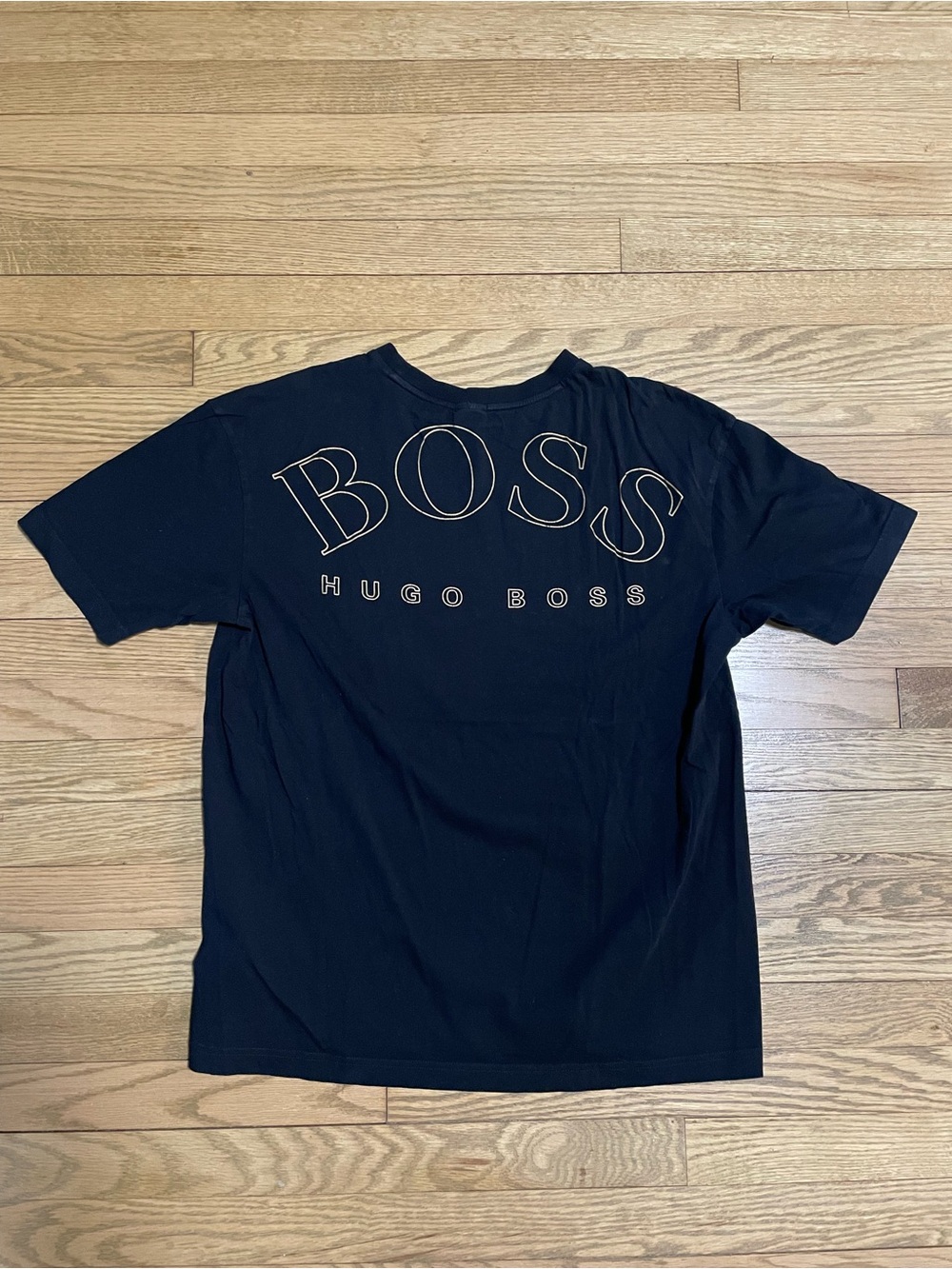 HUGO BOSS Mens Black Cotton Tee - Large Arc Logo Back - Small Front Logo - Sz M